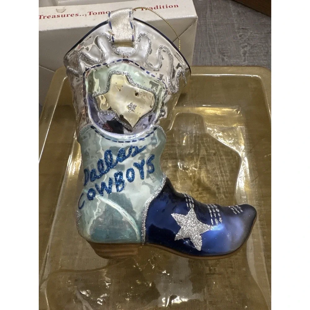 RARE Fitz & Floyd Dallas Cowboys Glass Ornament Cowboy‎ Boot NFL Christmas w Box